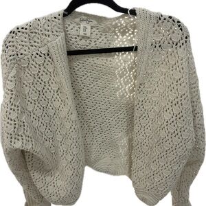 Jessica Simpson Open-Front Crochet Cardigan in Cream
